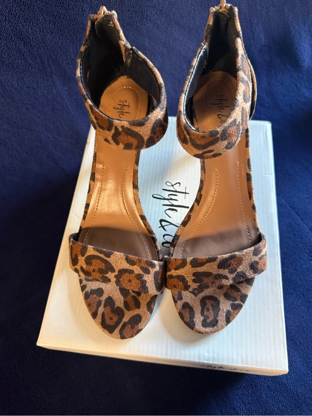 Style & Co. Leopard Print Ankle Strap Heels in Brown and Black